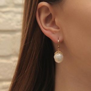 Handmade Gold Baroque Pearl Flameball Drop Earring